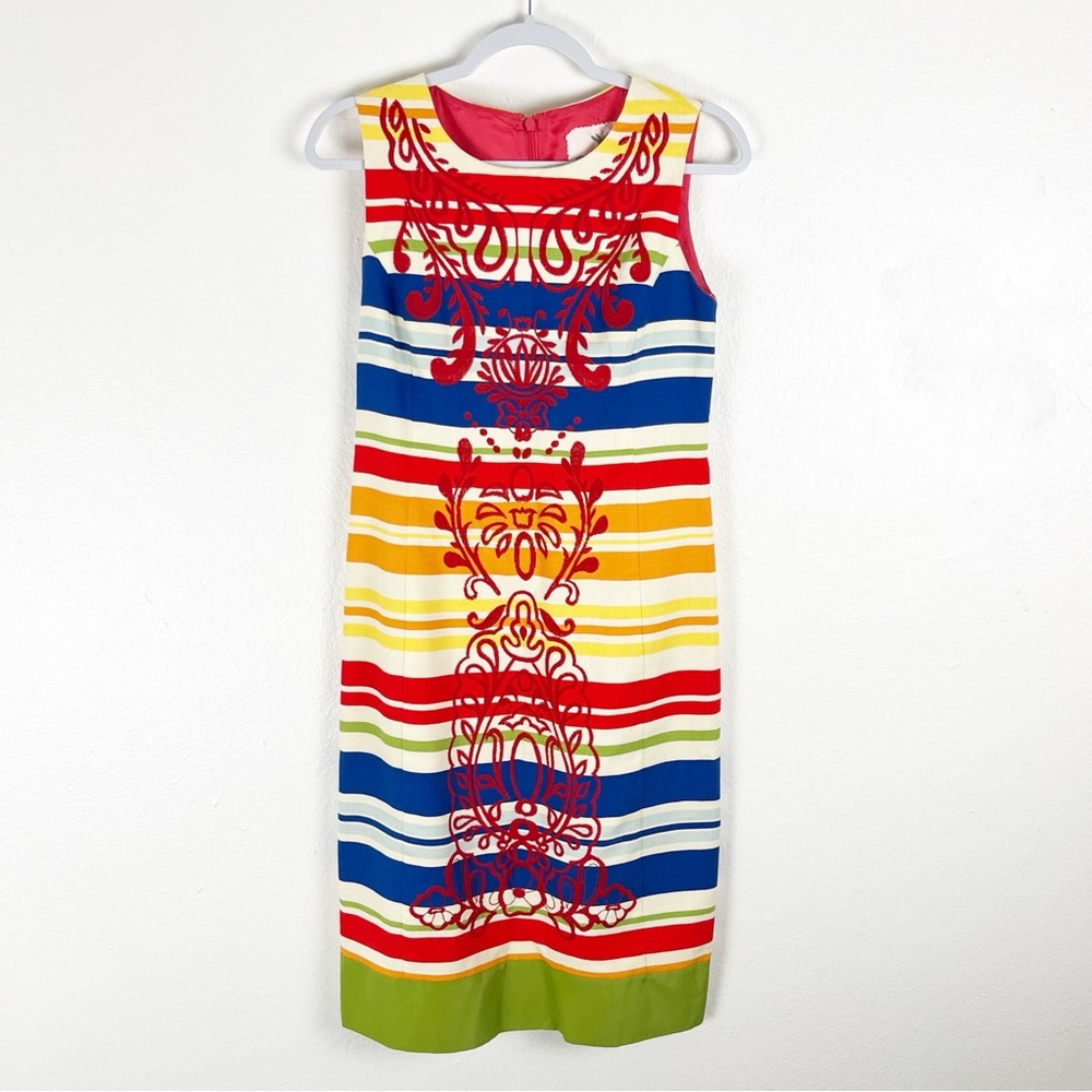 ANTHROPOLOGIE TABITHA Banded Totem Embroidered Shift Dress Size 4 Boho Colorful